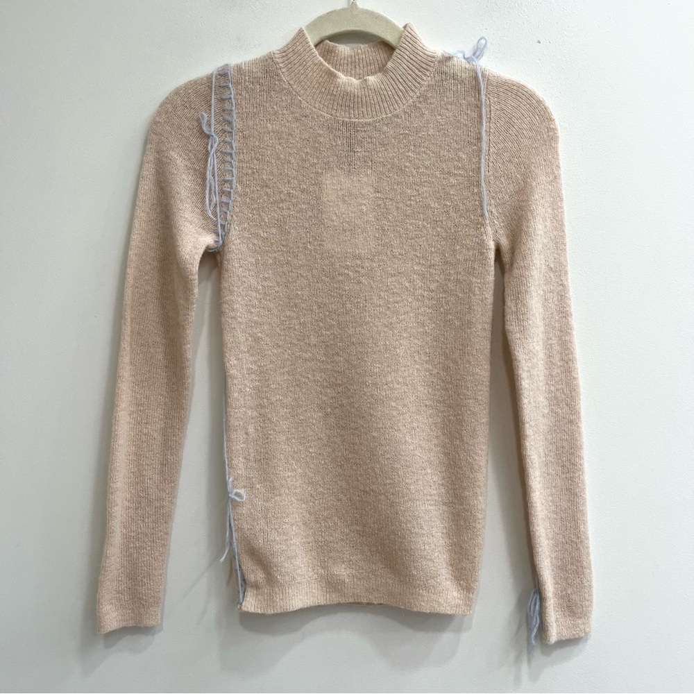 Zara cream wool alpaca blend mock neck sweater pastel blue thread soft girl S